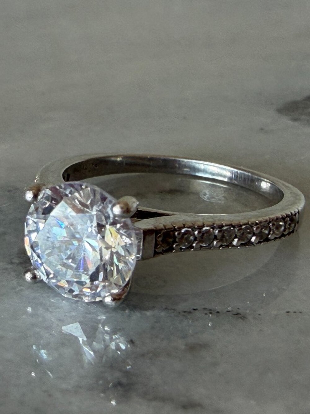 925 Sterling Silver CZ Solitaire Engagement ring - Sz 5